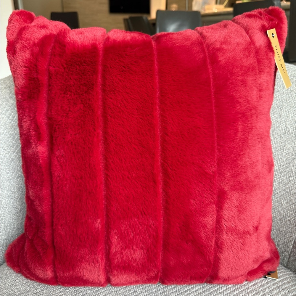 Adrienne Landau Home 22x22 Red Fur Furry Fluffy Striped Faux Decorative Pillow